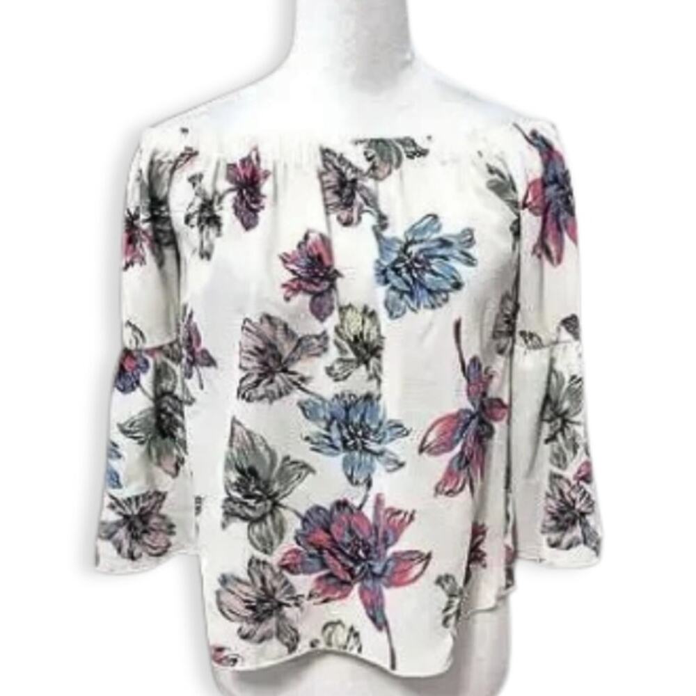 Charlotte Russe Blouse Floral Pattern 3/4 Bell Sleeve Off Shoulder Multicolor S